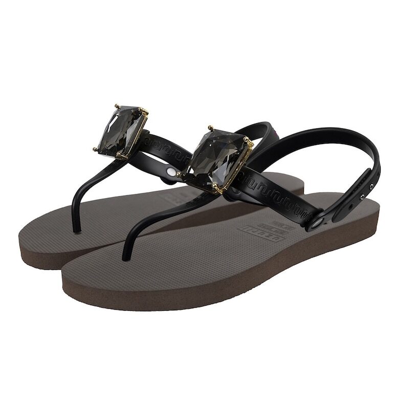 Сандали с разделител за палеца и декоративни камъни - Кафяв UZURII