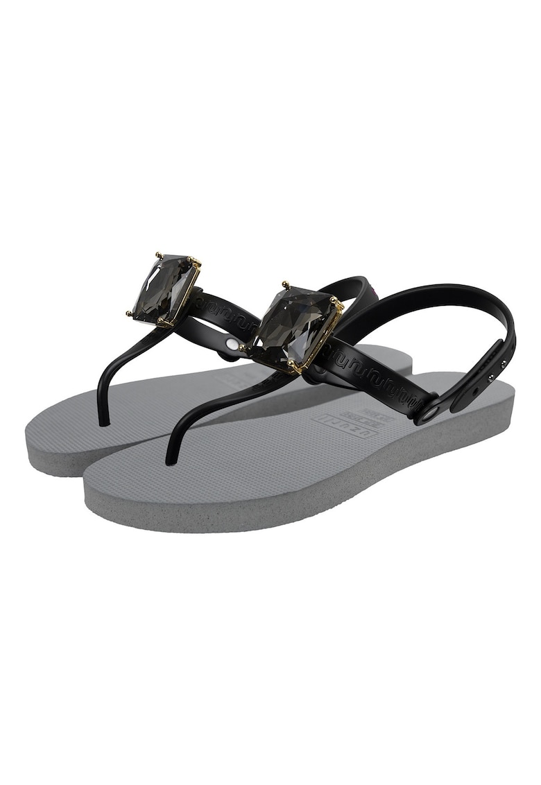 Сандали с разделител за палеца и декоративни камъни - Сребрист UZURII