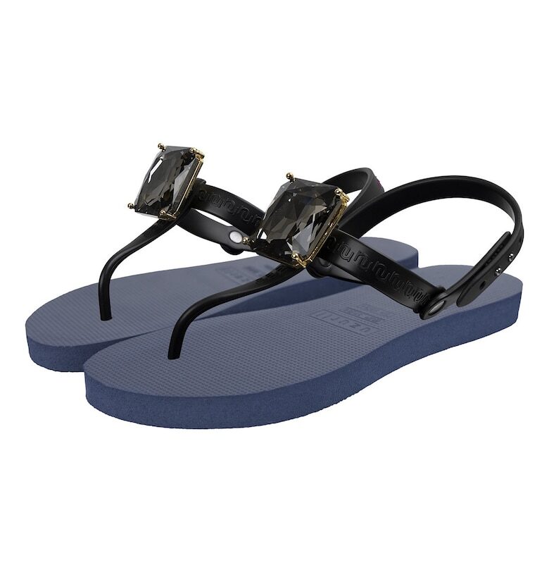 Сандали с разделител за палеца и декоративни камъни - Тъмносин UZURII