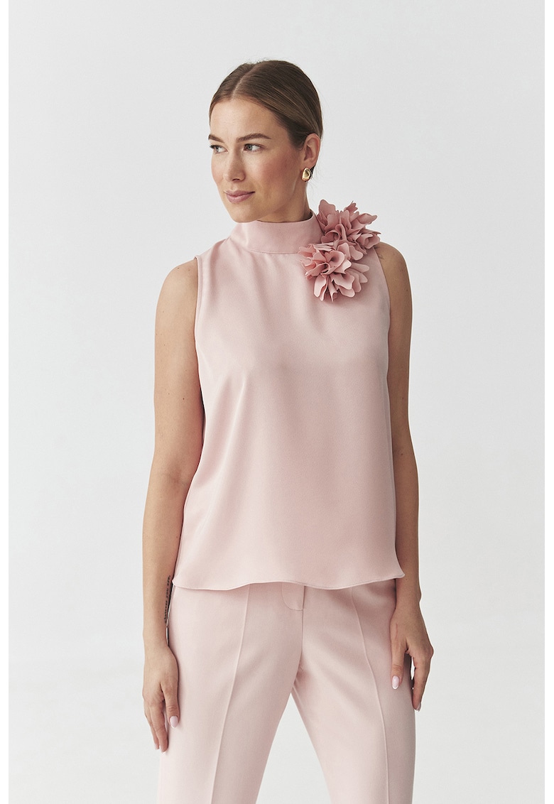 Сатенена блуза с флорален детайл - Бледо розово Tatuum