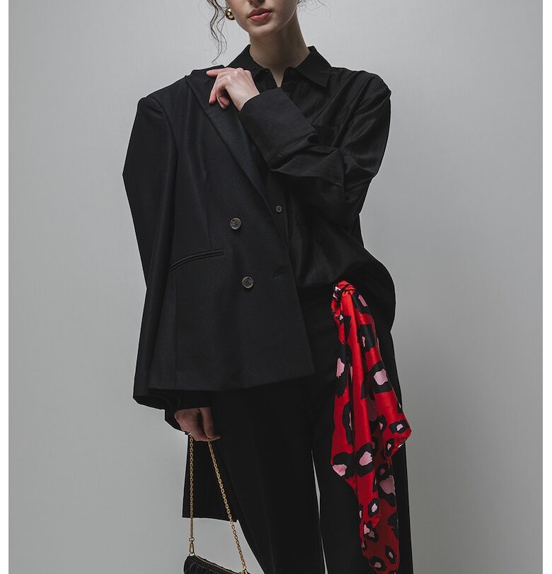 Сатенена риза с каре - Черен Stefanel