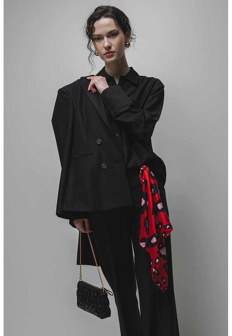 Сатенена риза с каре - Черен Stefanel