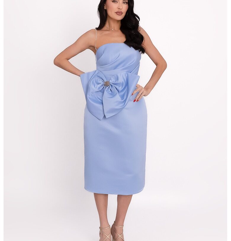 Сатенена рокля с голяма панделка - Светлосин Acob a porter