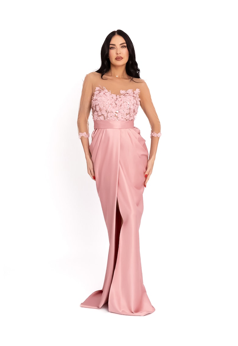 Сатенена рокля с флорален десен - Пастелнорозов Acob a porter