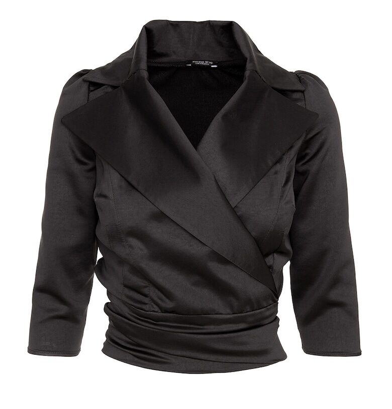 Сатинирана блуза с раздвоен ревер - Черен AVENUE No29