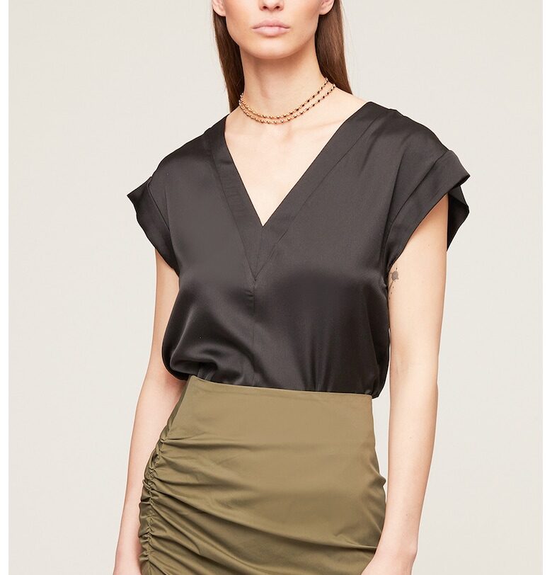 Сатинирана блуза с шпиц и къси ръкави - Избеляло черно Motivi