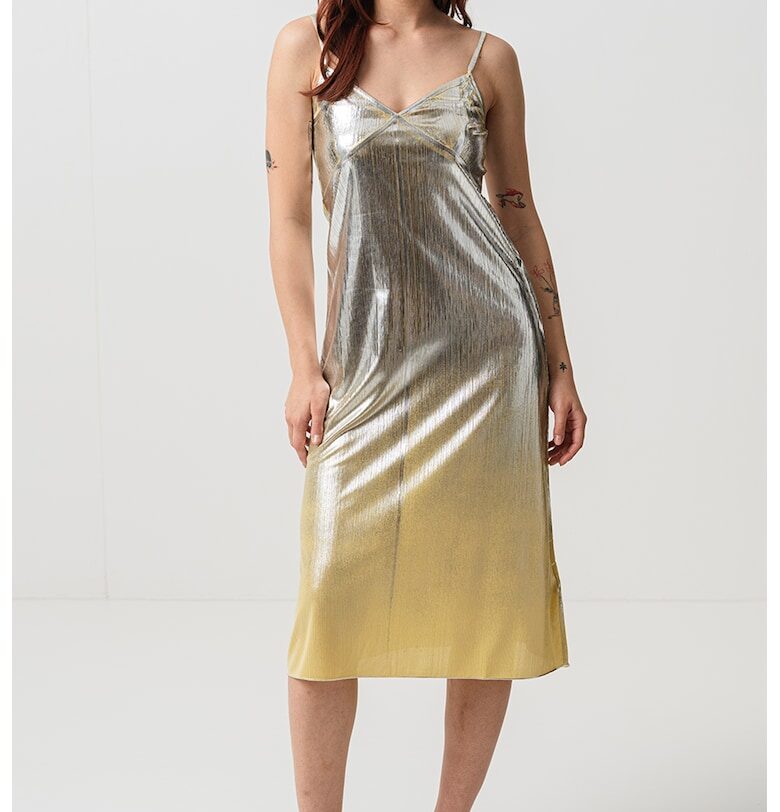 Сатинирана миди рокля Brighton - Маслинено зелено/Сребрист MaxCo