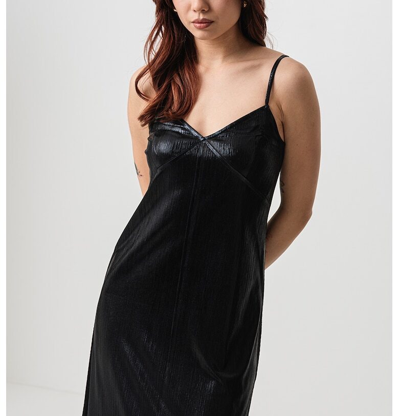 Сатинирана миди рокля Brighton - Черен MaxCo