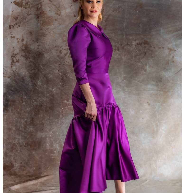 Сатинирана миди рокля Rokuss - Виолетов MIAU by Clara Rotescu