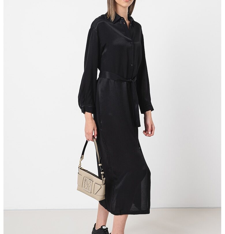 Сатинирана миди рокля-риза - Черен ARMANI EXCHANGE