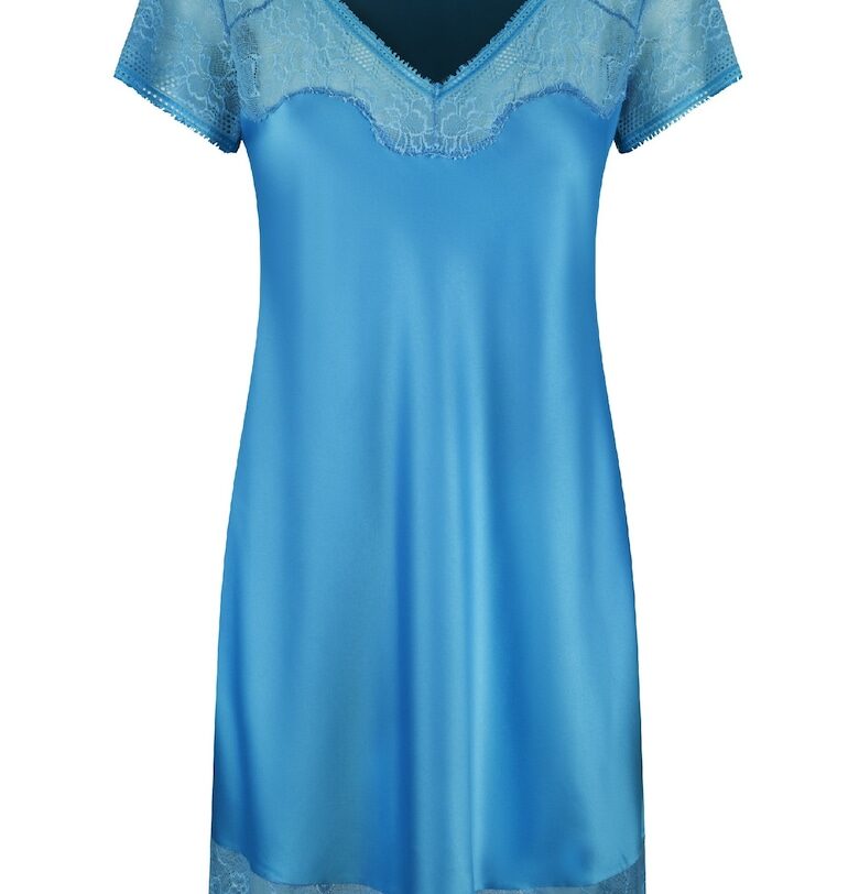 Сатинирана нощница с дантела - Син LingaDore