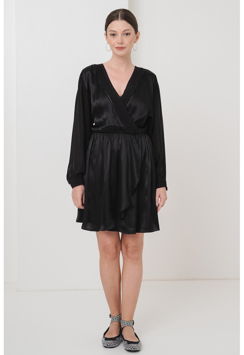 Сатинирана разкроена рокля с модал - Черен BOSS