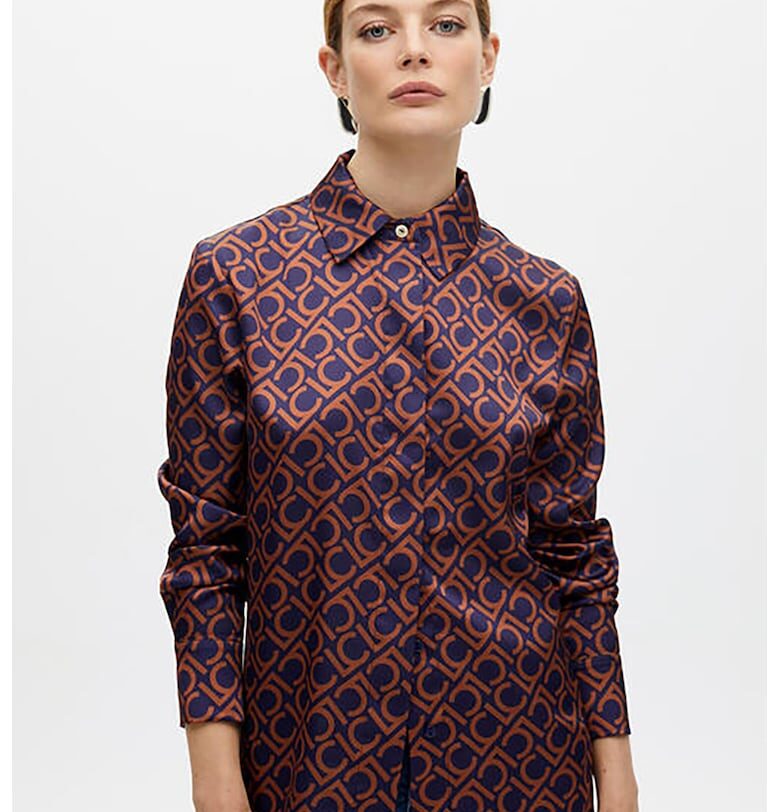 Сатинирана риза с лого - Канелено кафяво/Индигово синьо Lola casademunt