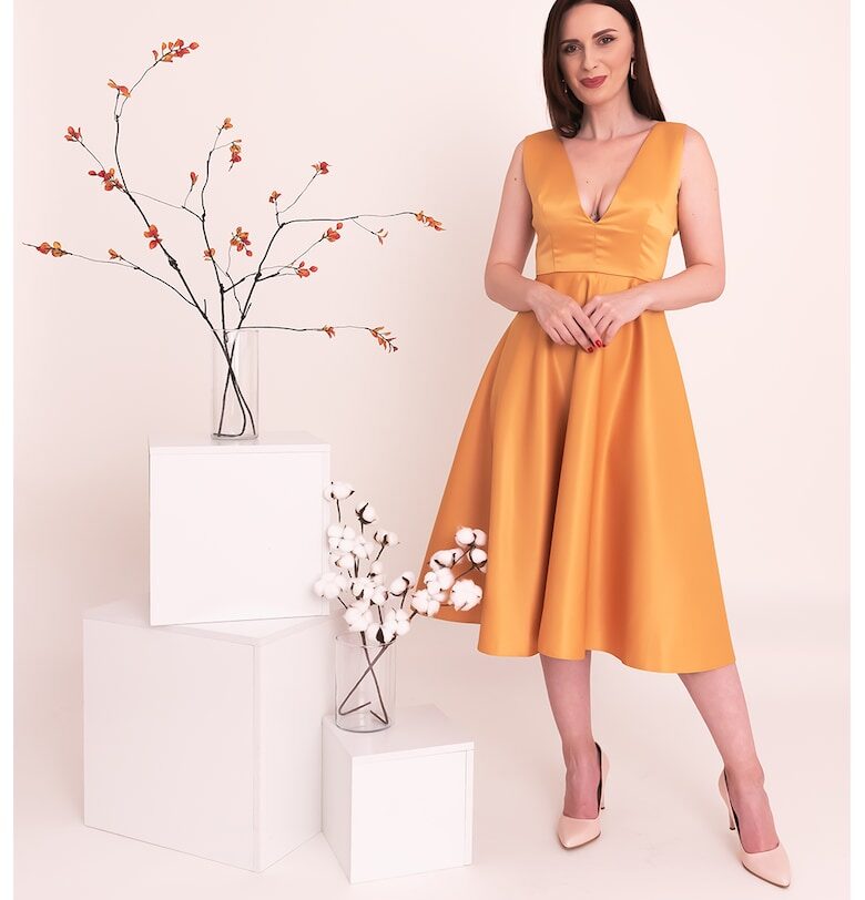 Сатинирана рокля Juliet - Тъмножълт Ilona Andreoiu