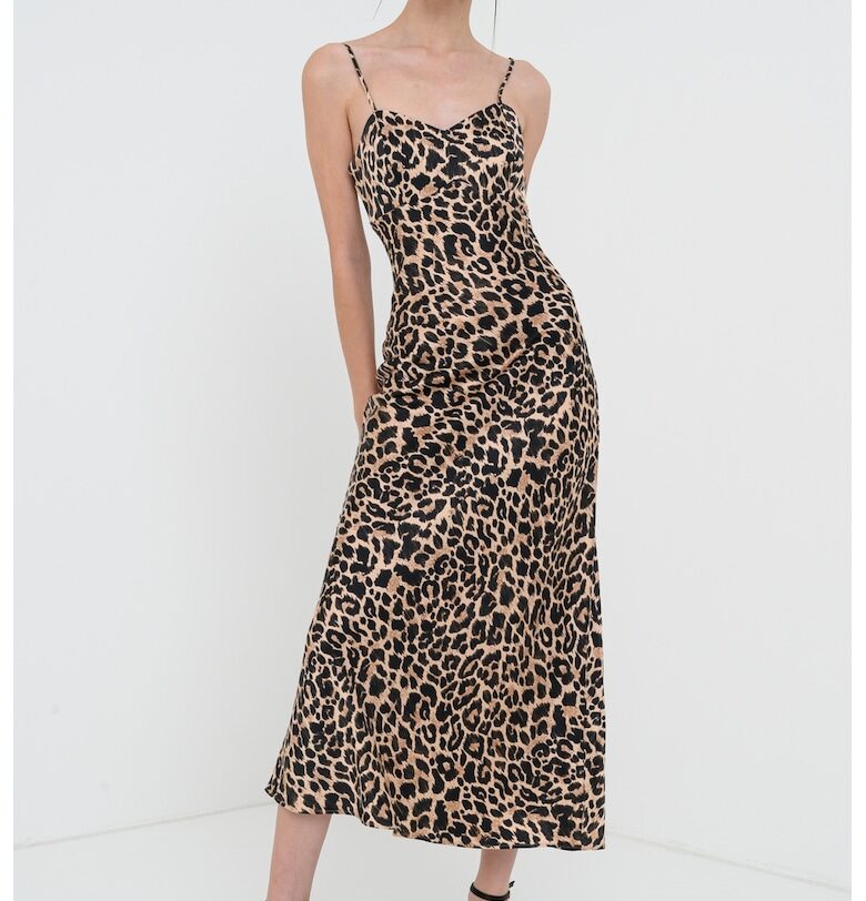 Сатинирана рокля - Черен/Светлокафяв GUESS