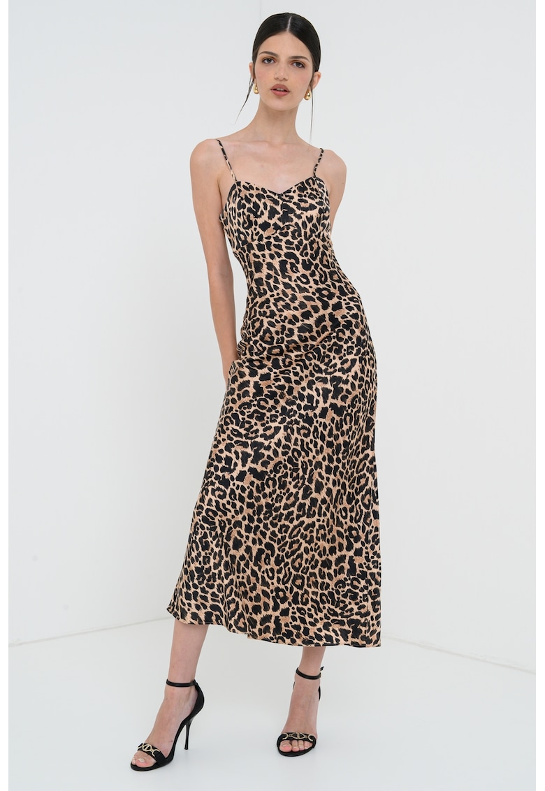 Сатинирана рокля - Черен/Светлокафяв GUESS