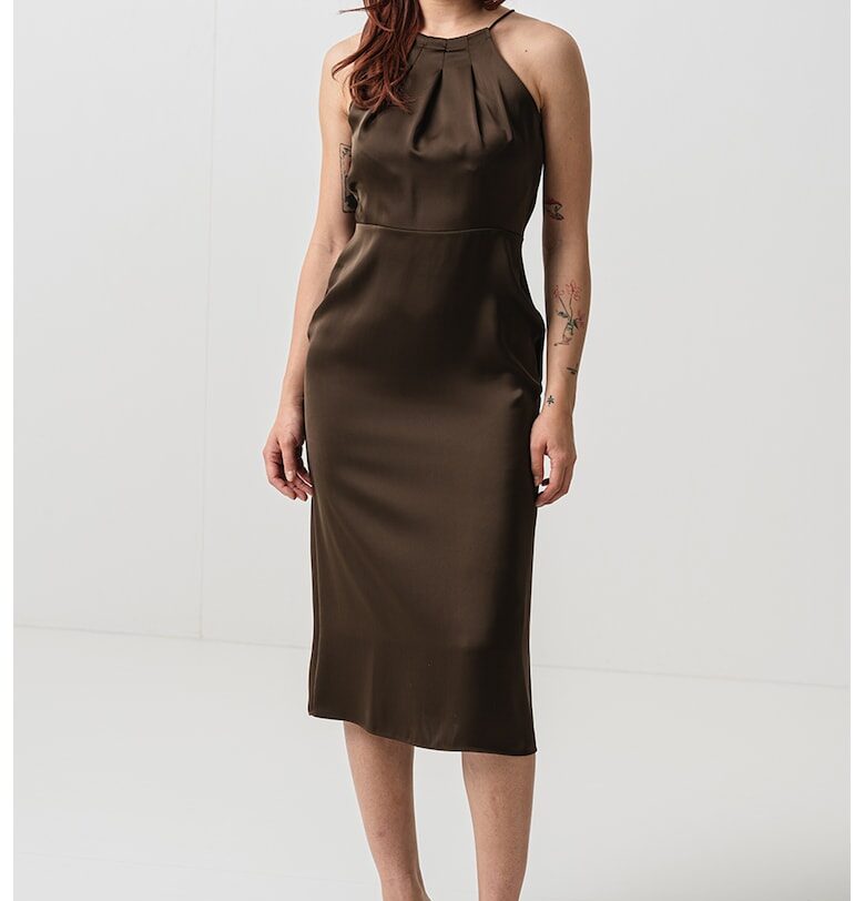 Сатинирана рокля без ръкави - Тъмнокафяв MaxCo