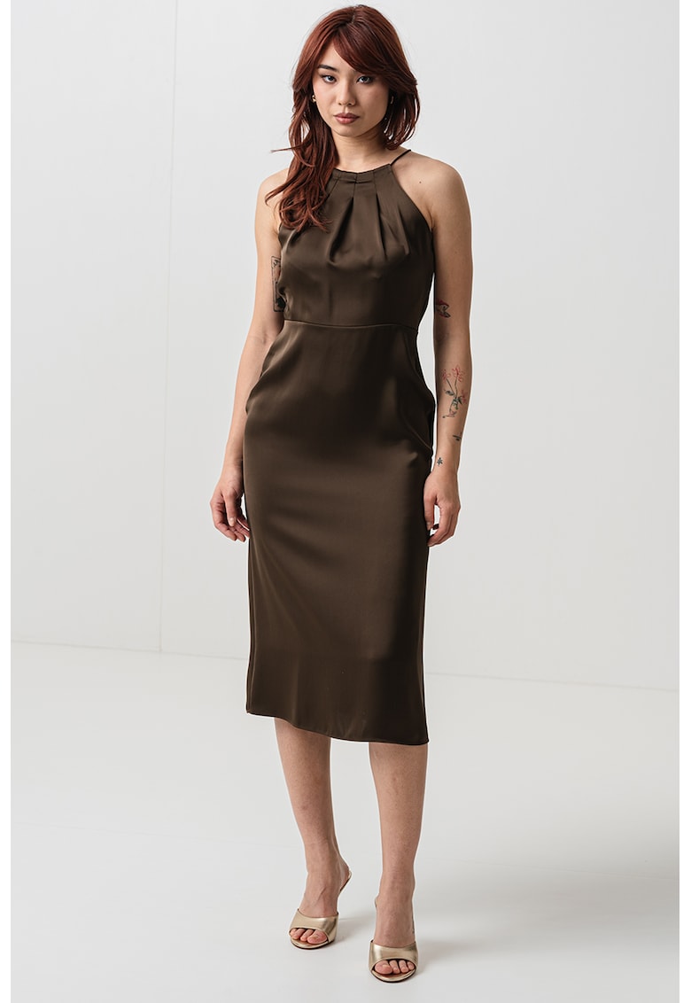 Сатинирана рокля без ръкави - Тъмнокафяв MaxCo
