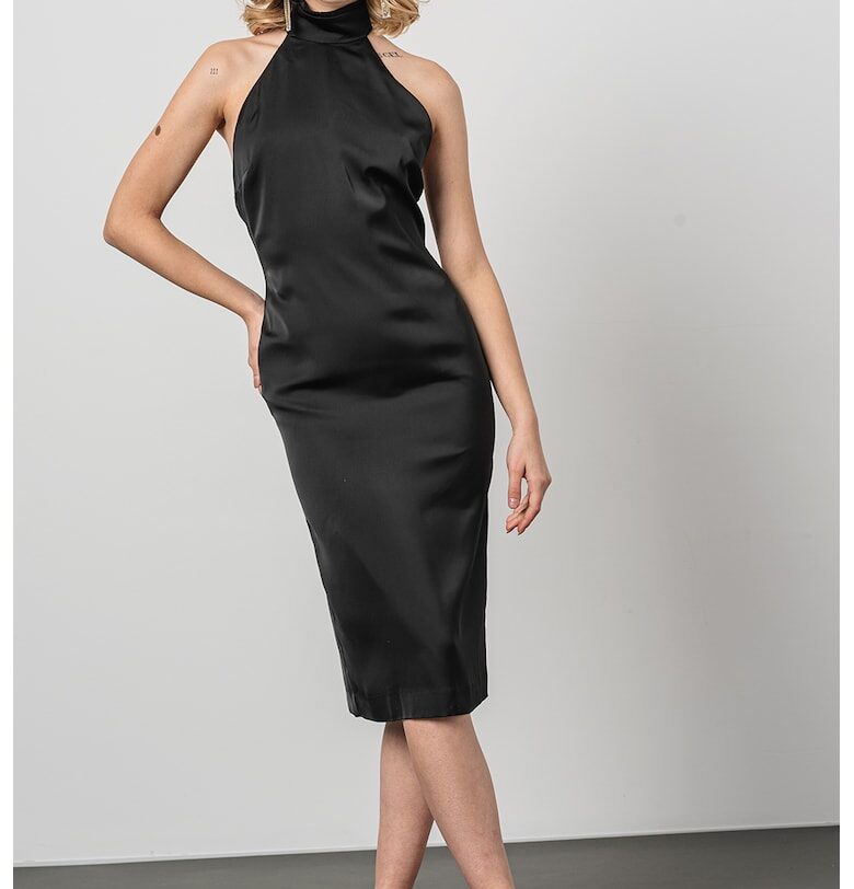 Сатинирана рокля с връзка през врата - Черен Karl Lagerfeld