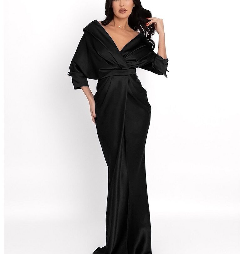 Сатинирана рокля с голо рамо - Черен Acob a porter