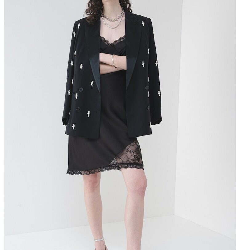 Сатинирана рокля с дантела - Черен KARL LAGERFELD JEANS