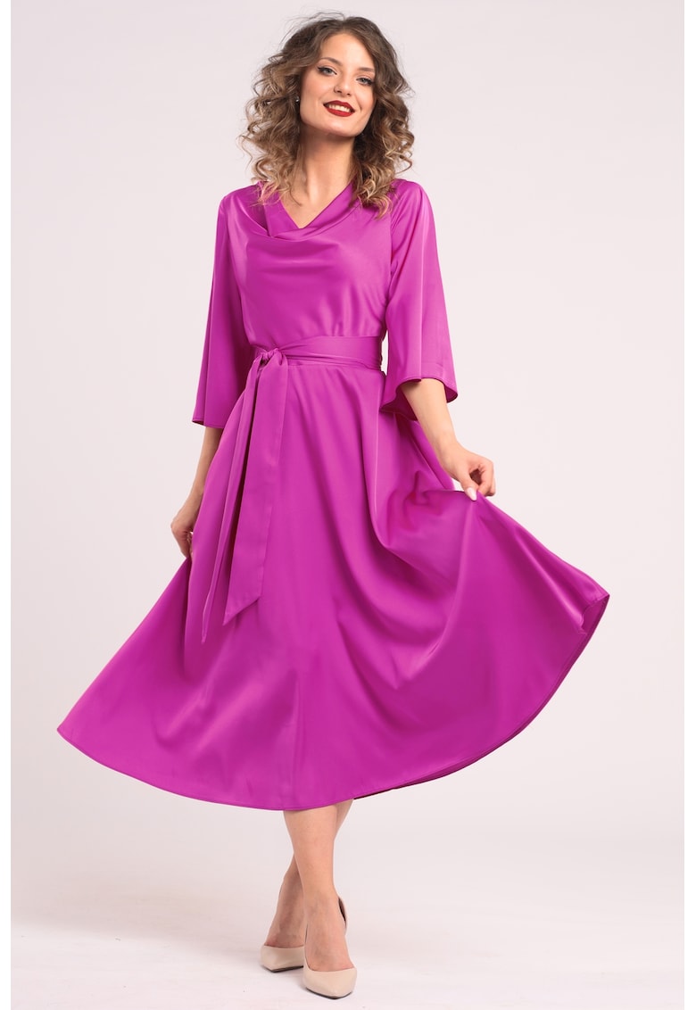 Сатинирана рокля с драпирано деколте - Фуксия CAMISSI