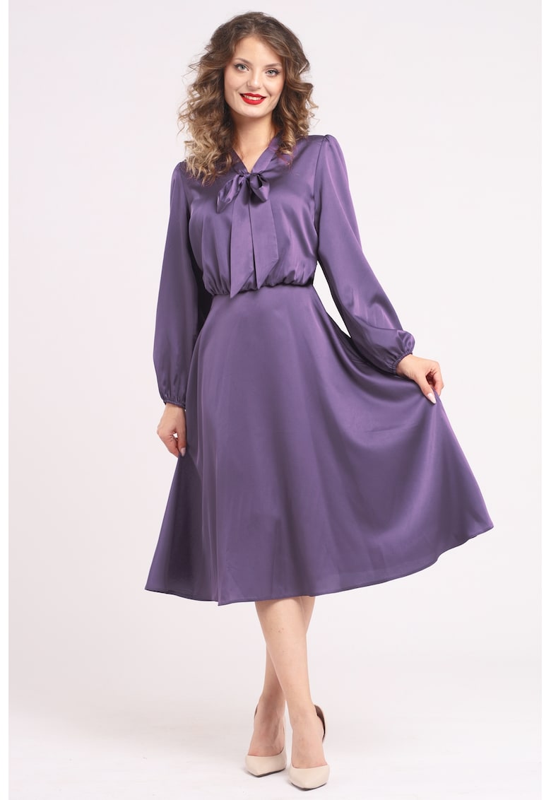 Сатинирана рокля с панделка - Бледовиолетов CAMISSI