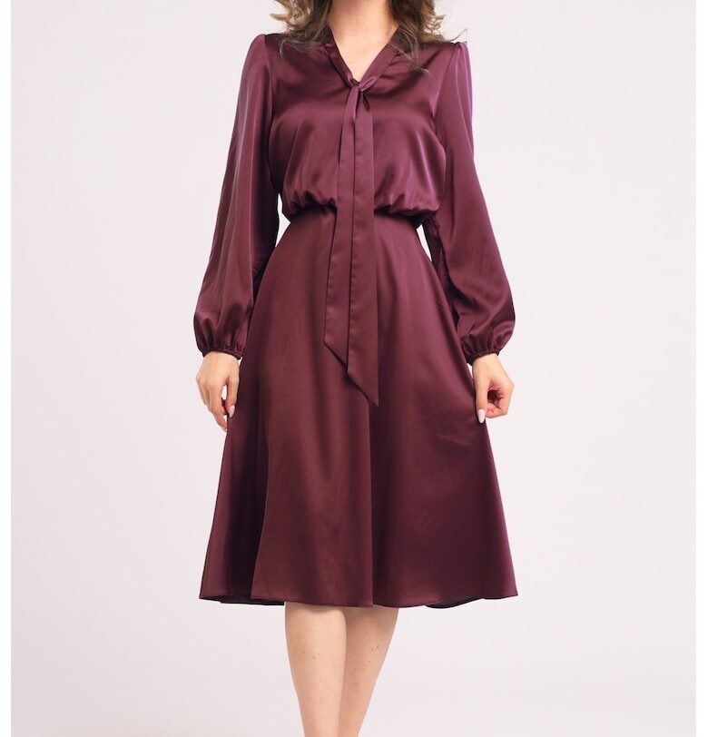 Сатинирана рокля с панделка - Бордо CAMISSI