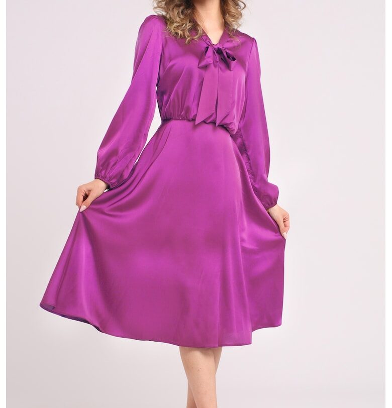 Сатинирана рокля с панделка - Малина CAMISSI