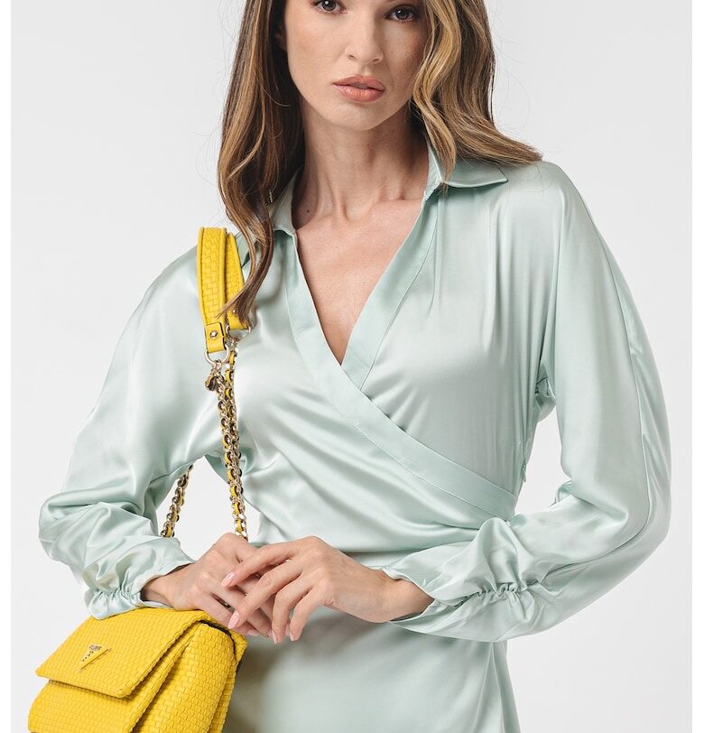 Сатинирана рокля с шпиц - Бледозелен GUESS