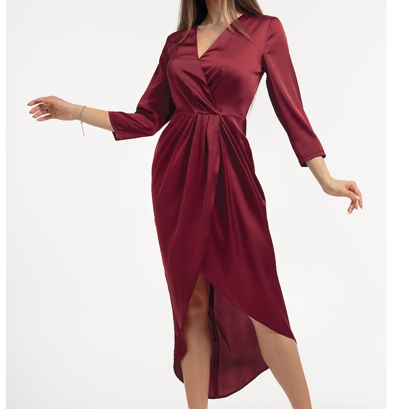 Сатинирана рокля с шпиц - Бордо CAMISSI