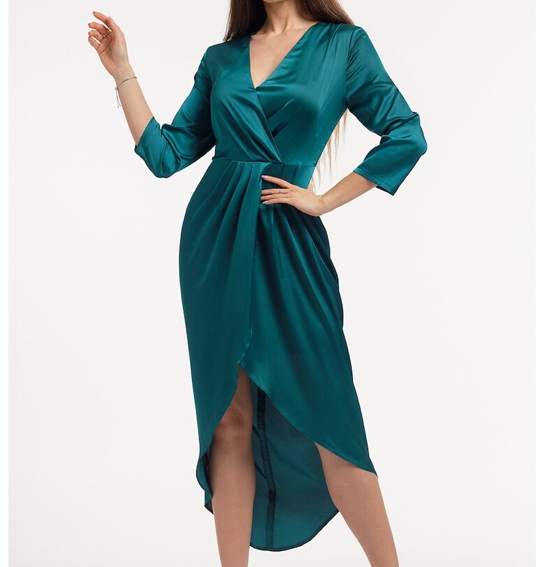 Сатинирана рокля с шпиц - Персийско зелено CAMISSI