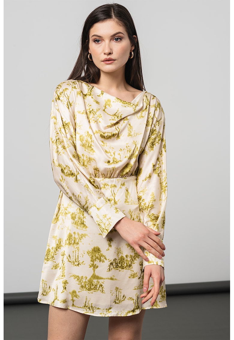 Сатинирана рокля с щампа - Слонова кост/Лайм зелено Stefanel
