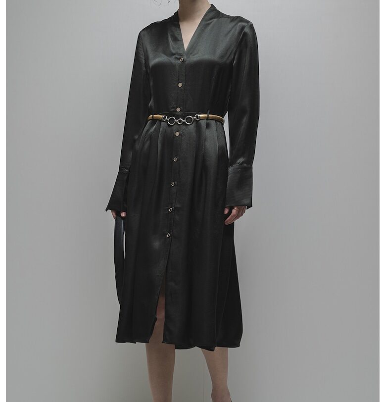 Сатинирана рокля тип риза - Тъмнозелен Stefanel