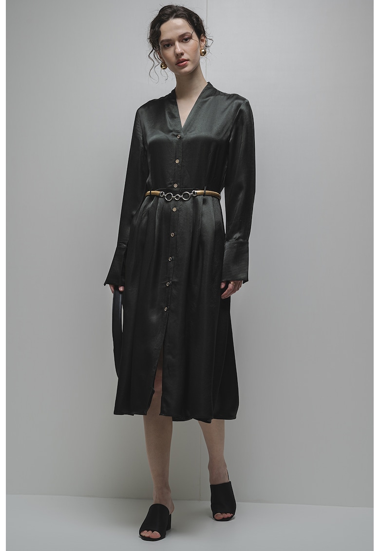 Сатинирана рокля тип риза - Тъмнозелен Stefanel