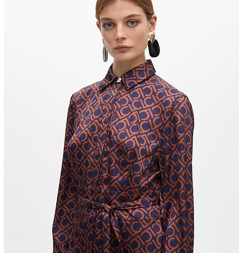 Сатинирана рокля тип риза с цепка - Канелено кафяво/Индигово синьо Lola casademunt