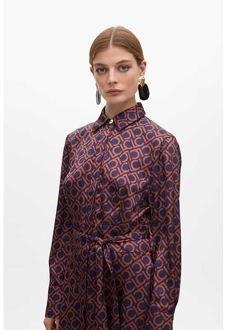 Сатинирана рокля тип риза с цепка - Канелено кафяво/Индигово синьо Lola casademunt