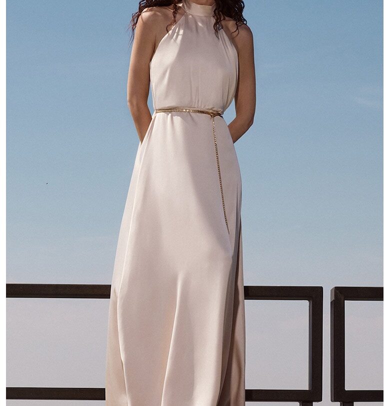 Сатинирана халтер рокля - Светло сив Oltre