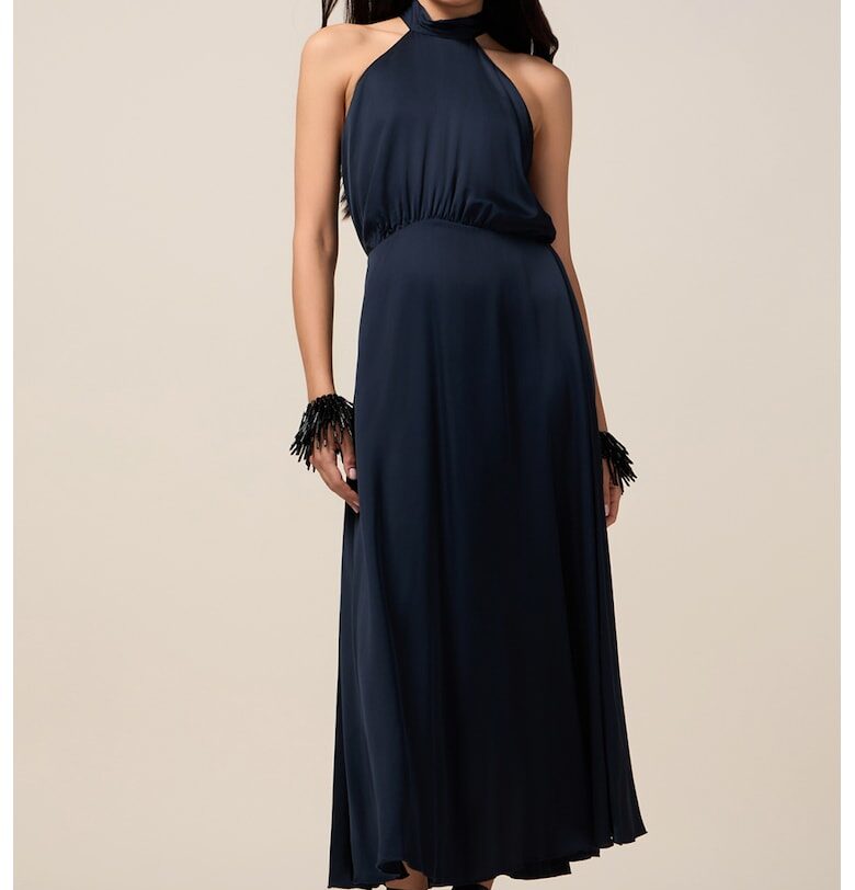 Сатинирана халтер рокля - Тъмносин Oltre