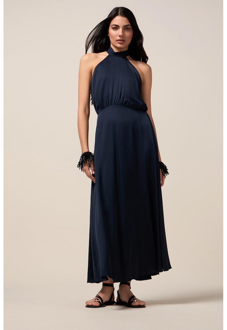 Сатинирана халтер рокля - Тъмносин Oltre