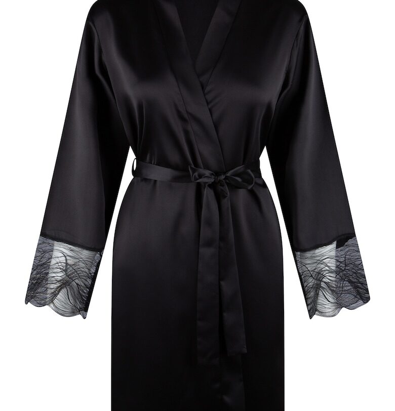 Сатинирано кимоно с разкроени маншети - Черен LingaDore