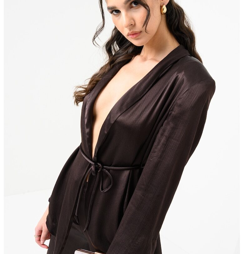 Сатинирано сако с връзка - Тъмнокафяв Attic and Barn