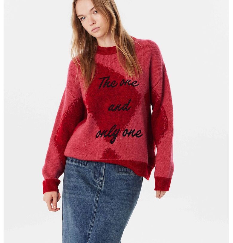 Свободен кариран пуловер - Червен/Розово TWIST