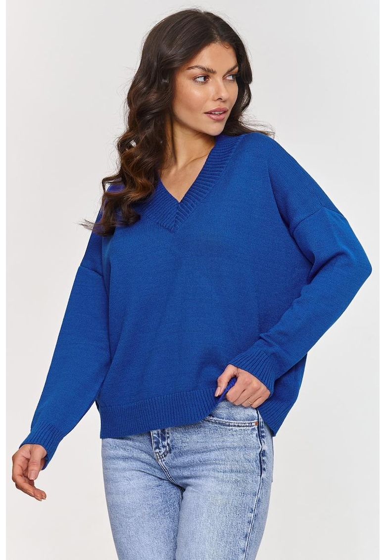 Свободен пуловер с V-образно деколте - Makadamia