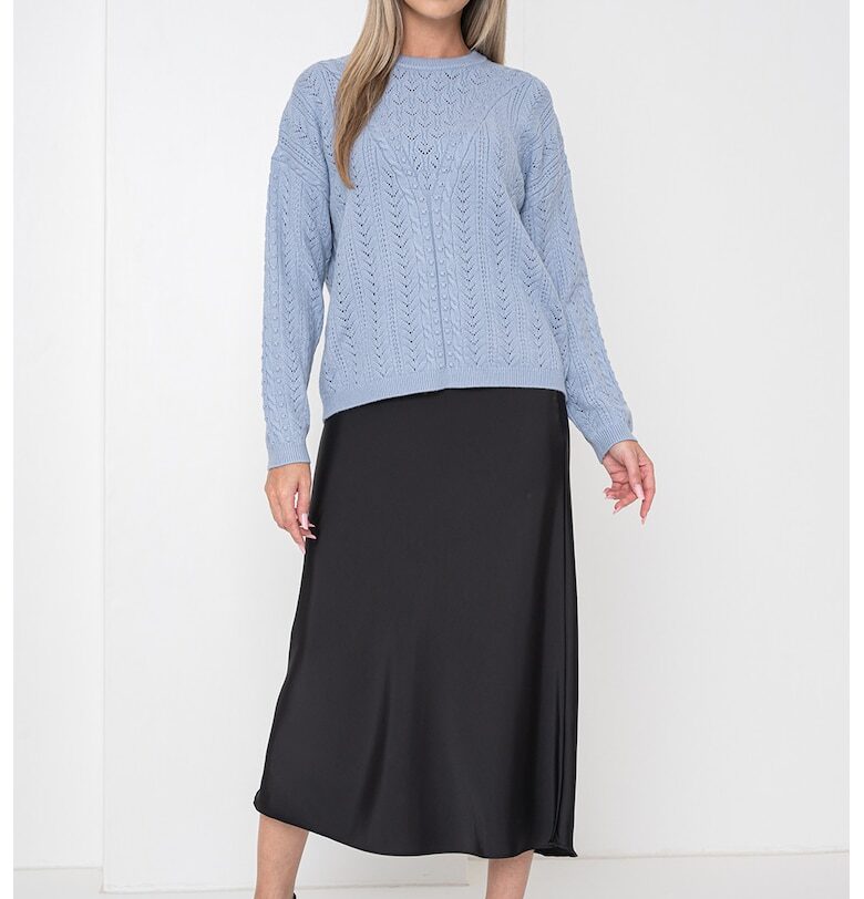 Свободен пуловер с ажур - Светлосин GUESS