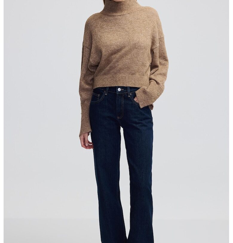 Свободен пуловер с висока яка - Кафяв меланж Ipekyol