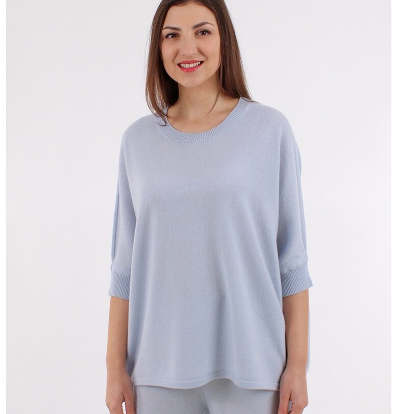 Свободен пуловер с вълна и кашмир - Светлосин AMAYA ROS