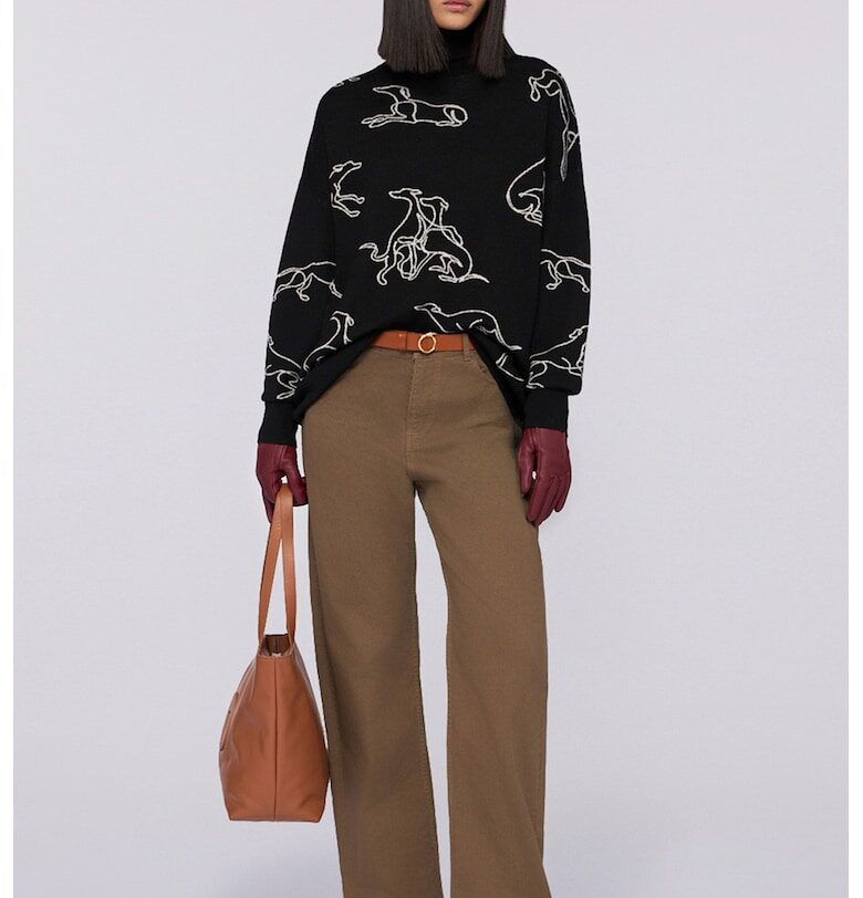 Свободен пуловер с вълна и поло - Бял/Черен Trussardi