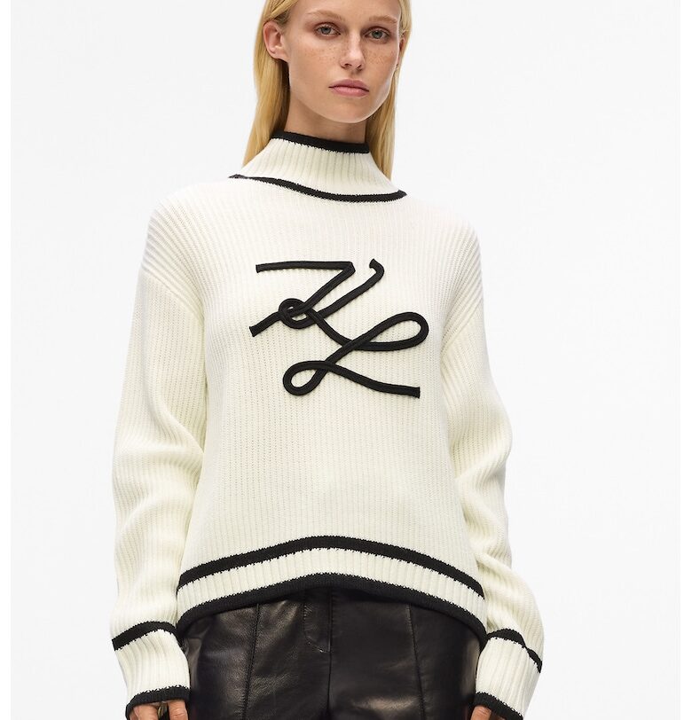 Свободен пуловер с монограм - Черен/Крем Karl Lagerfeld
