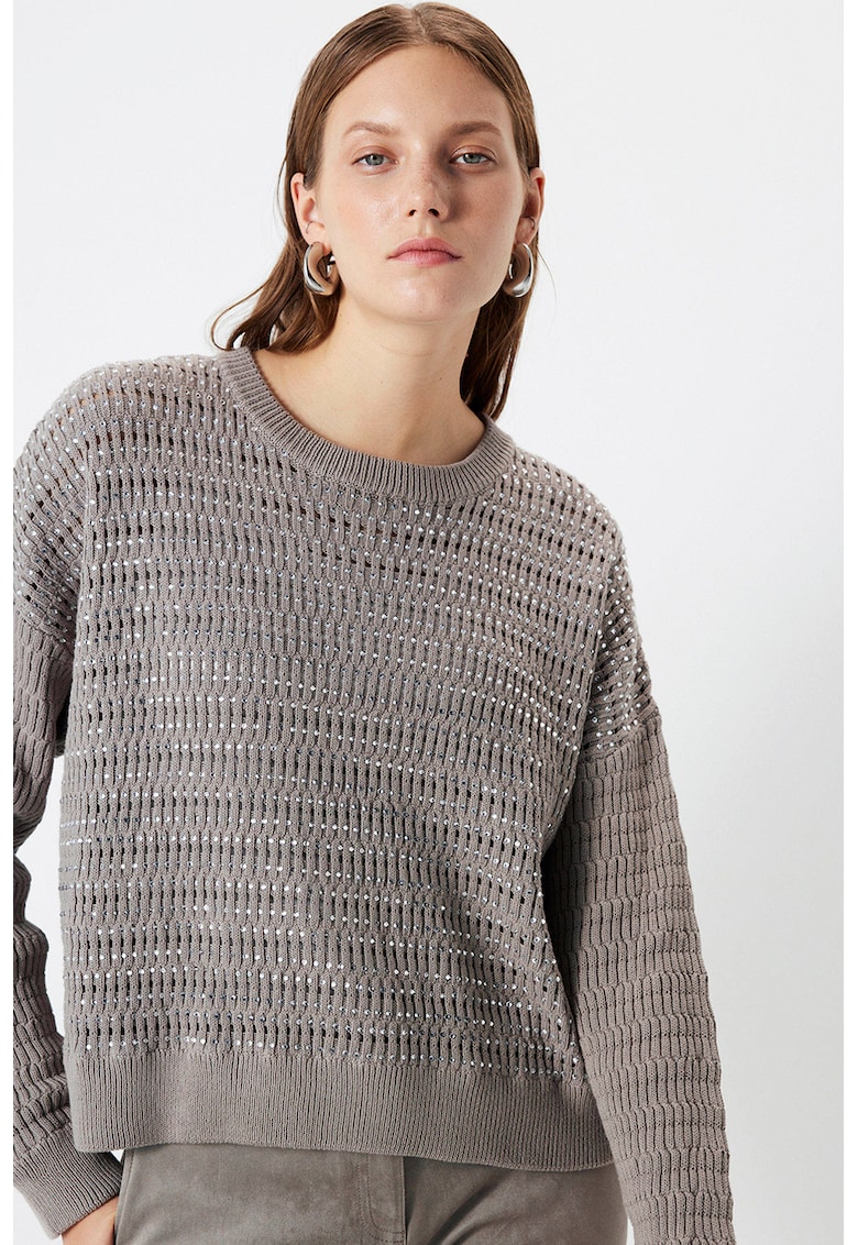Свободен пуловер с паднали ръкави - Сив меланж Ipekyol